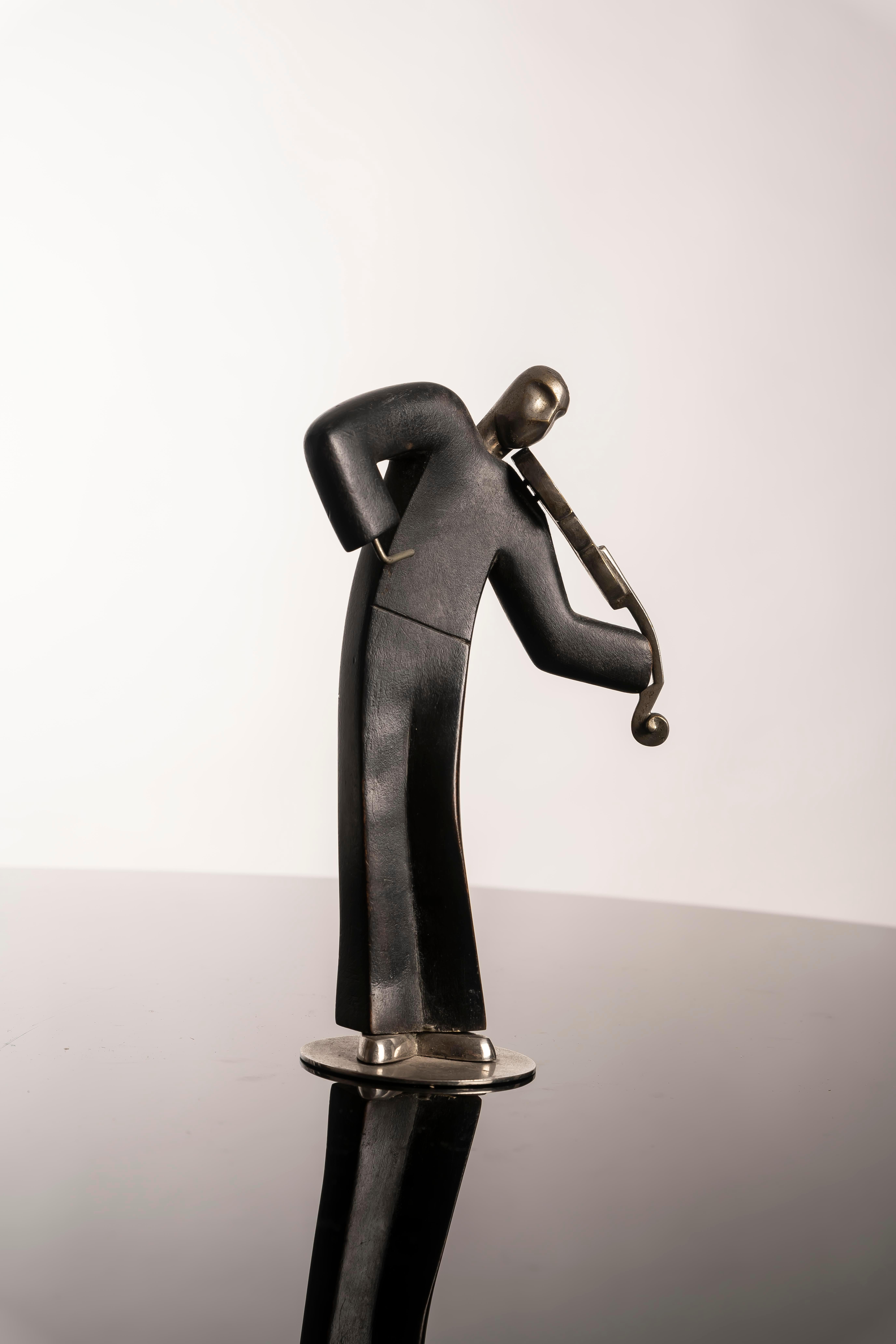 Franz Hagenauer, Scultura di violino, anni '20, bronzo argentato e Wood in vendita 8