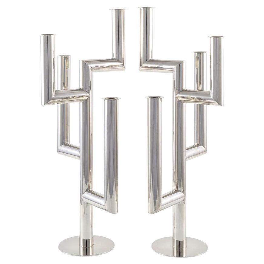Franz Hagenauer Werkstätte Hagenauer Vienna pair of brass candlesticks ca. 1930