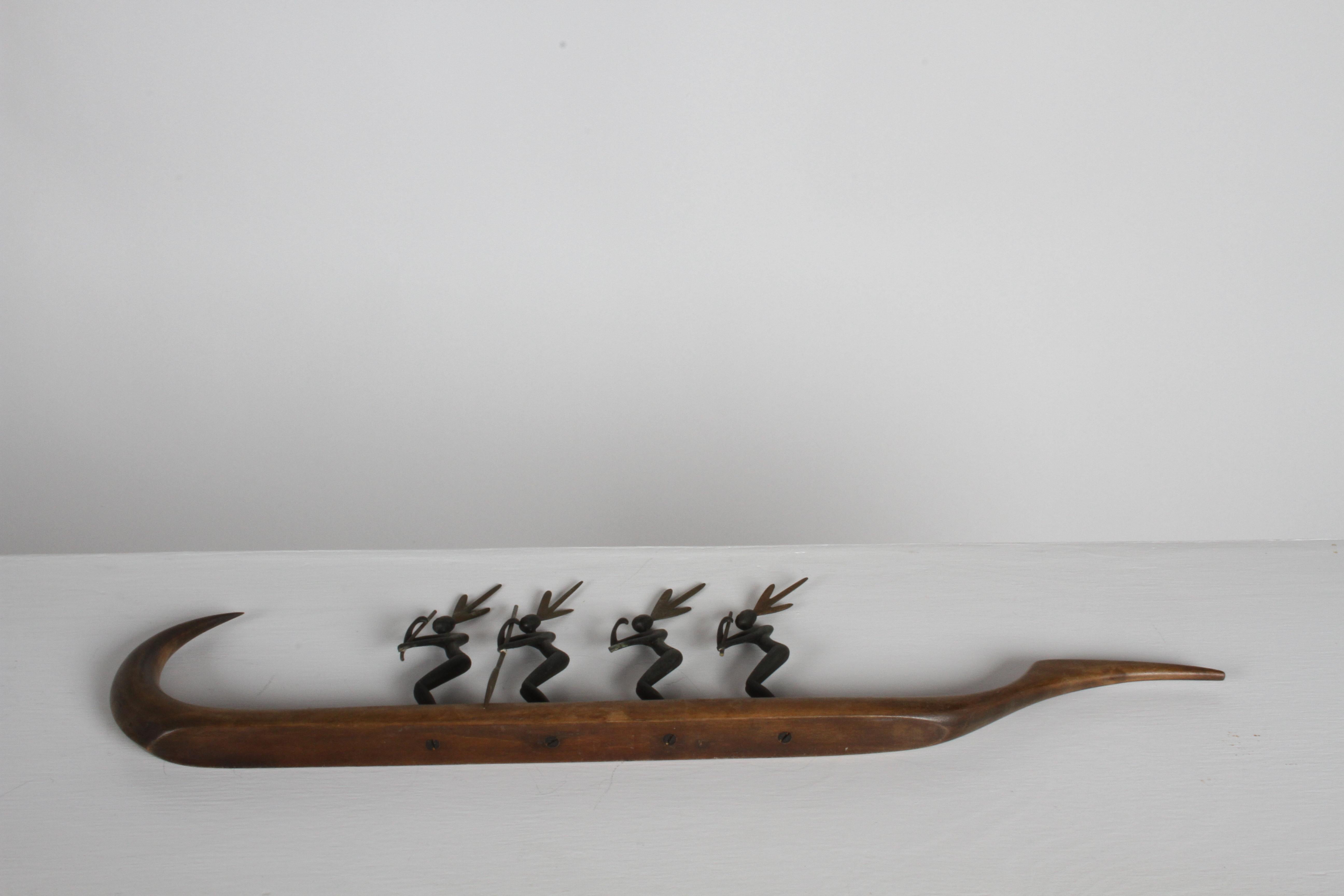 Franz Hagenauer Wooden Canoe with 4 Standing African Paddlers 4