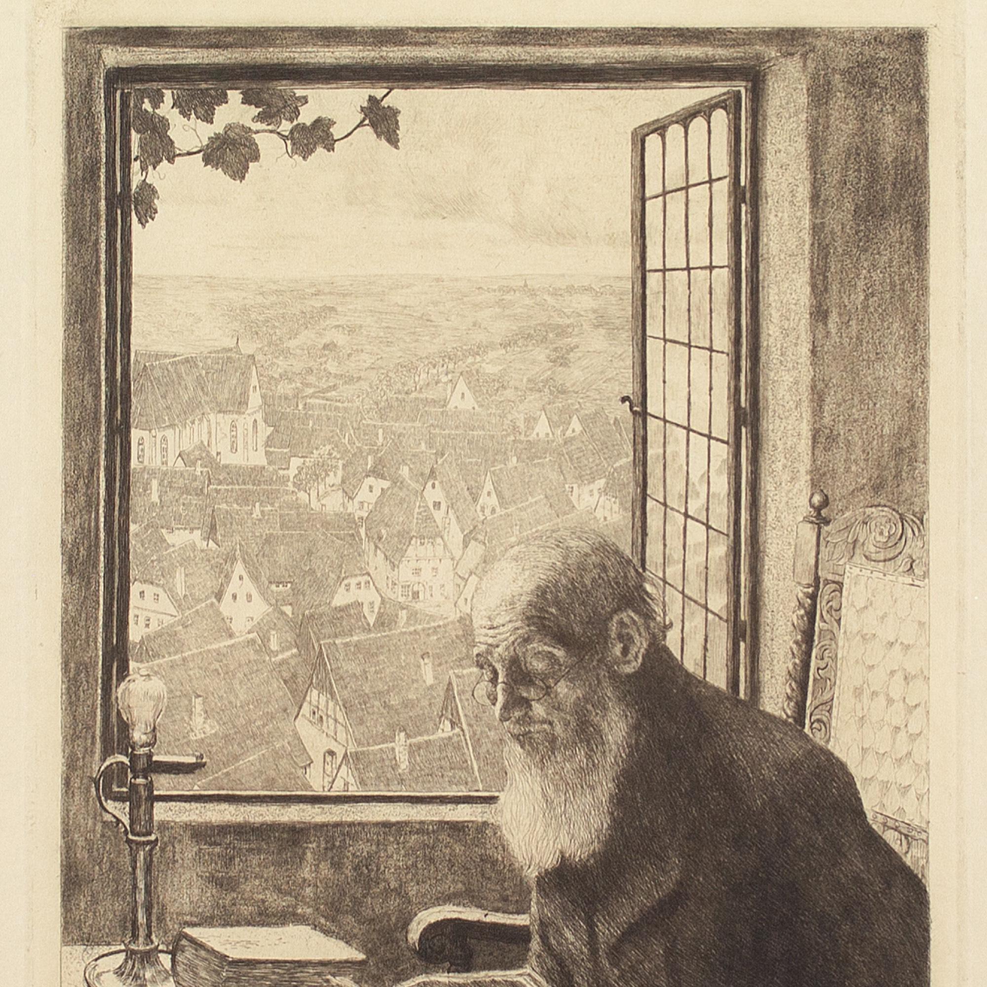 Franz Hecker, End Of Work, The Watchman, Etching 2