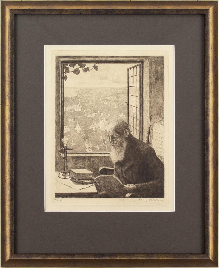 Franz Hecker Franz Hecker, Ende der Arbeit, Der Uhrmacher, Radierung