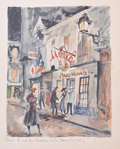 Lithographie "Paris: La Rue de Chevalier de la Barre la nuit" von Französisch Herbelot