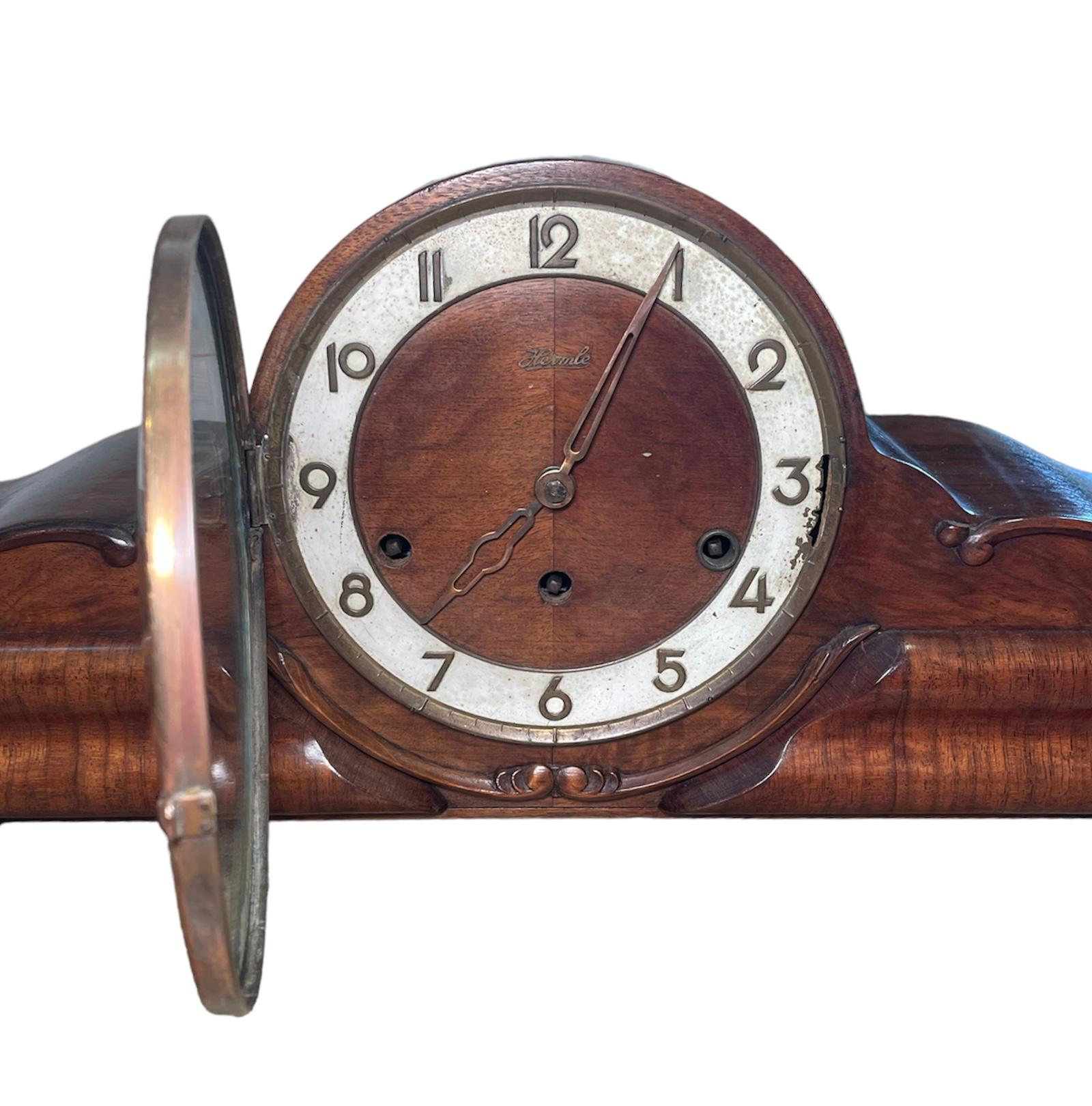 Art Deco Franz Hermle German Tambour Mantle Clock For Sale