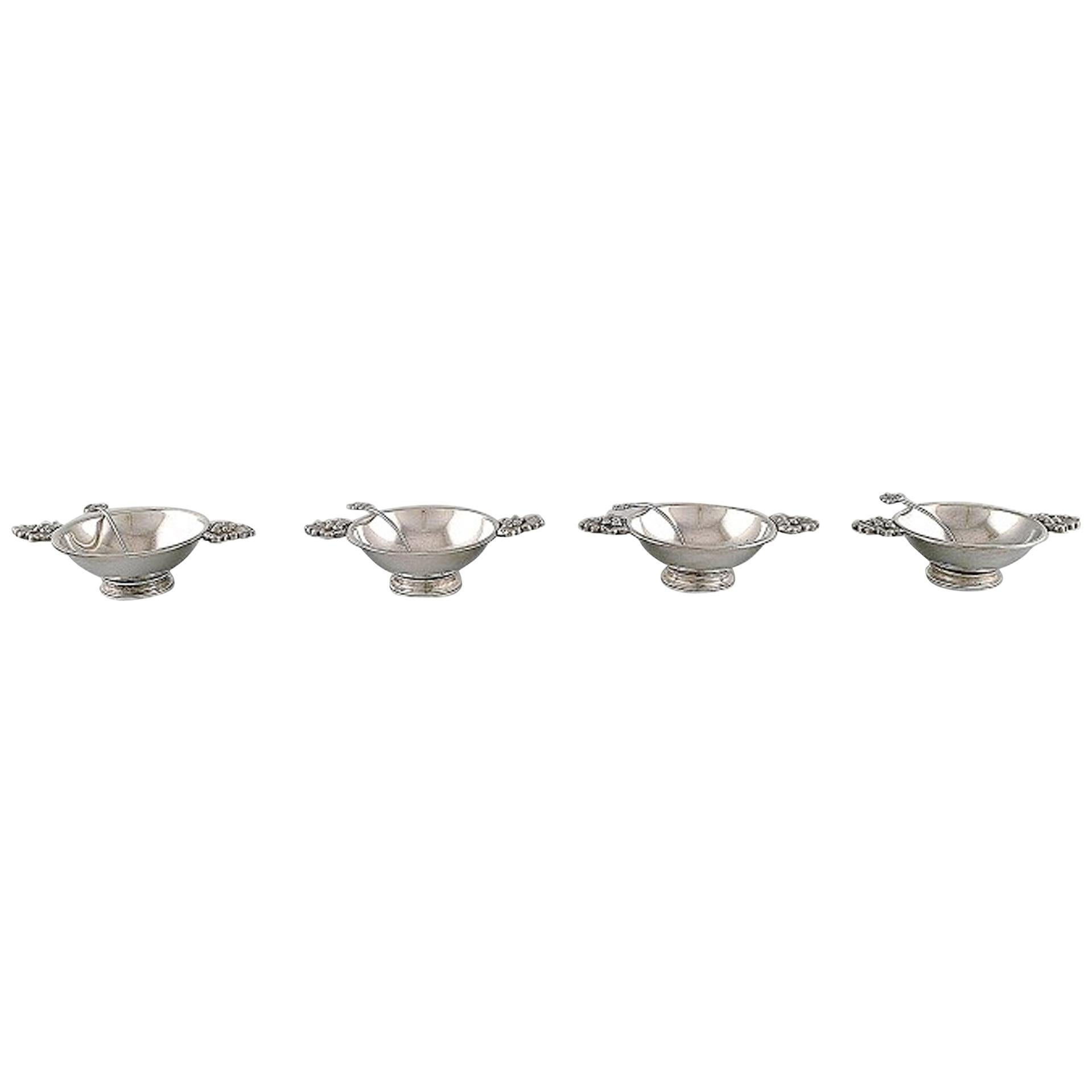 Franz Hingelberg. 4 Salt Cellars with Accompanying Spoon in Sterling Silver