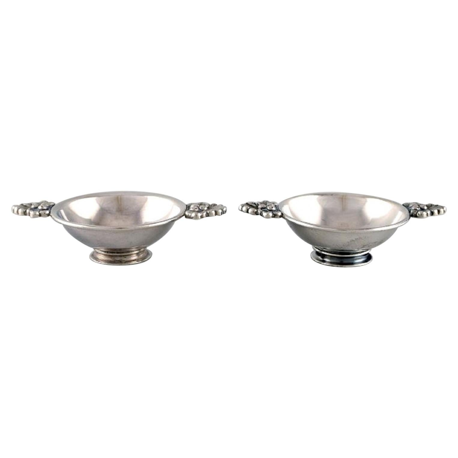 Franz Hingelberg, Two Salt Vessels in Sterling Silver with Leaf-Shaped Handles For Sale