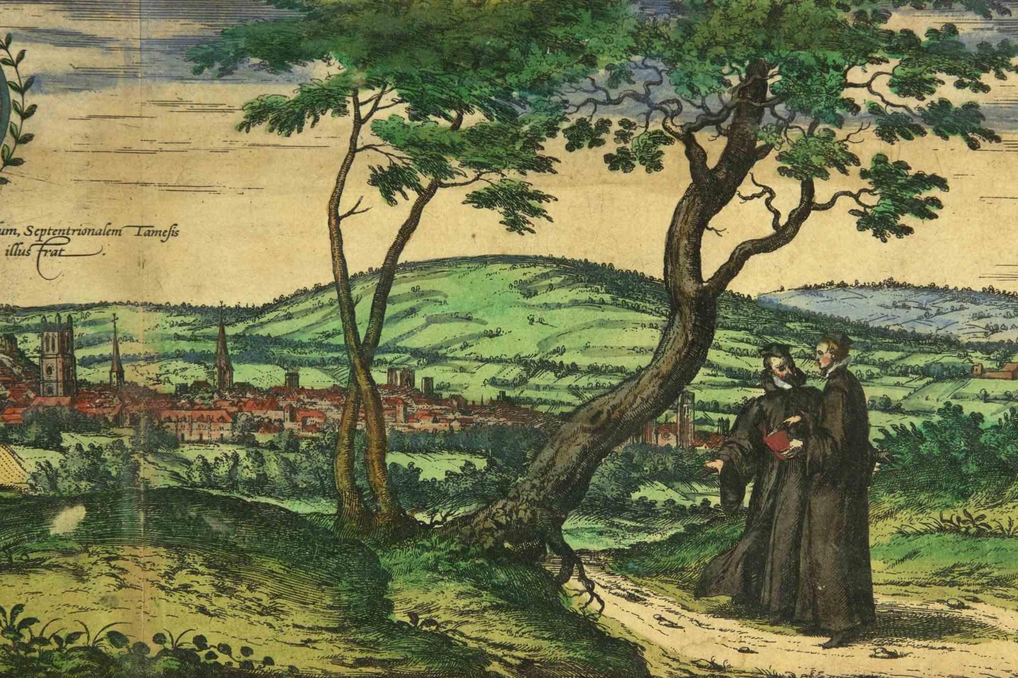 Antigua vista de Oxonio - Aguafuerte de G. Braun y F. Hogenberg - Siglo XVII - Print Antiguos maestros de Frans Hogenberg