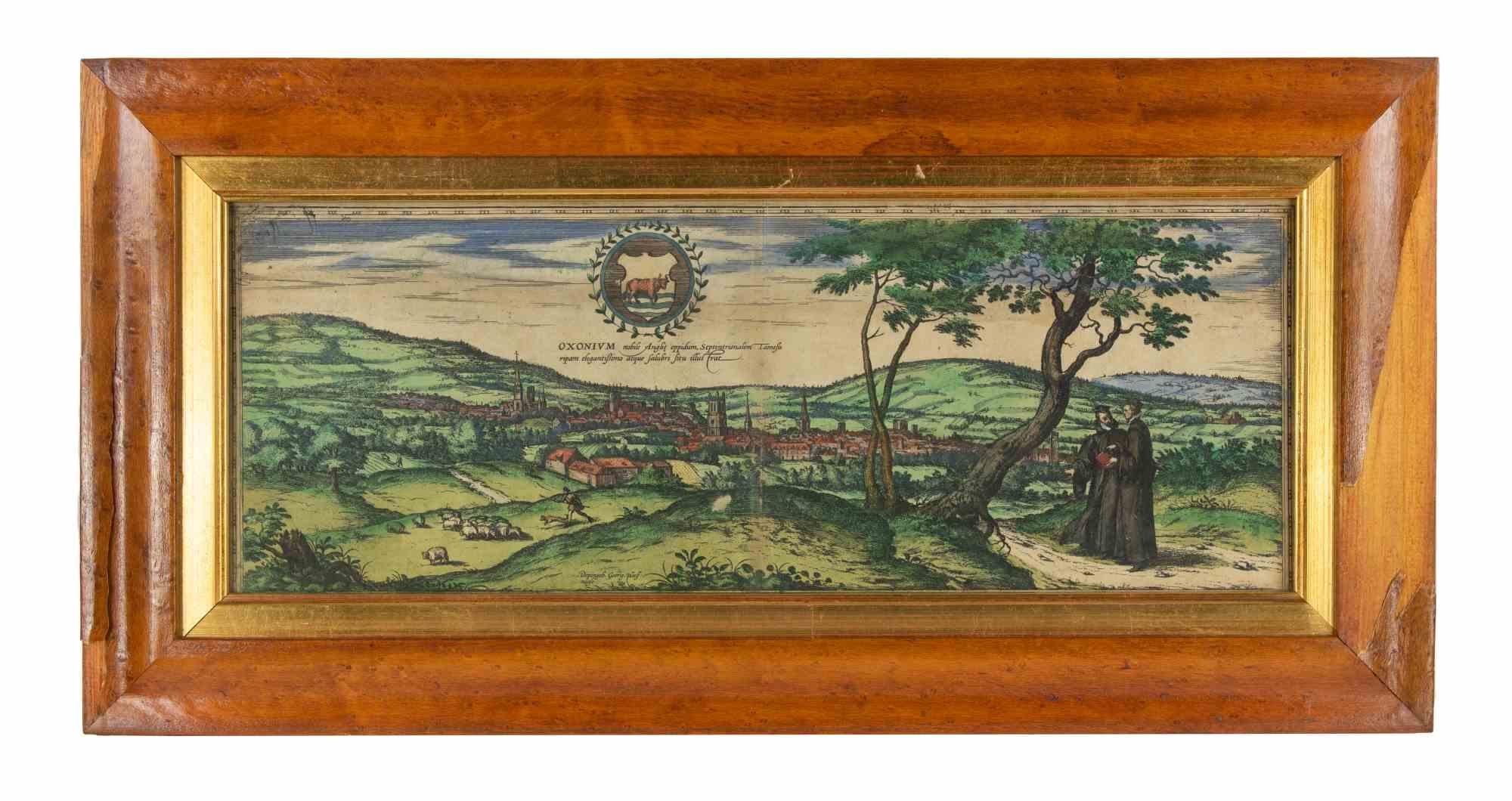 Landscape Print Frans Hogenberg - Ancienne vue de l'Oxonium - eau-forte de G. Braun et F. Hogenberg - 17ème siècle