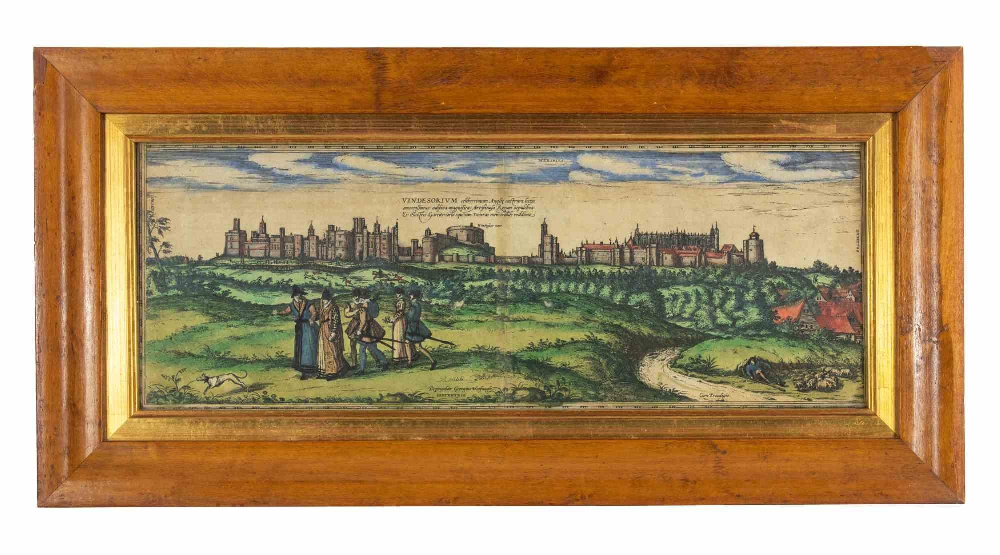 Frans Hogenberg Figurative Print – Antike Ansicht von Windsor – Radierung von G. Braun und F. Hogenberg – 17. Jahrhundert