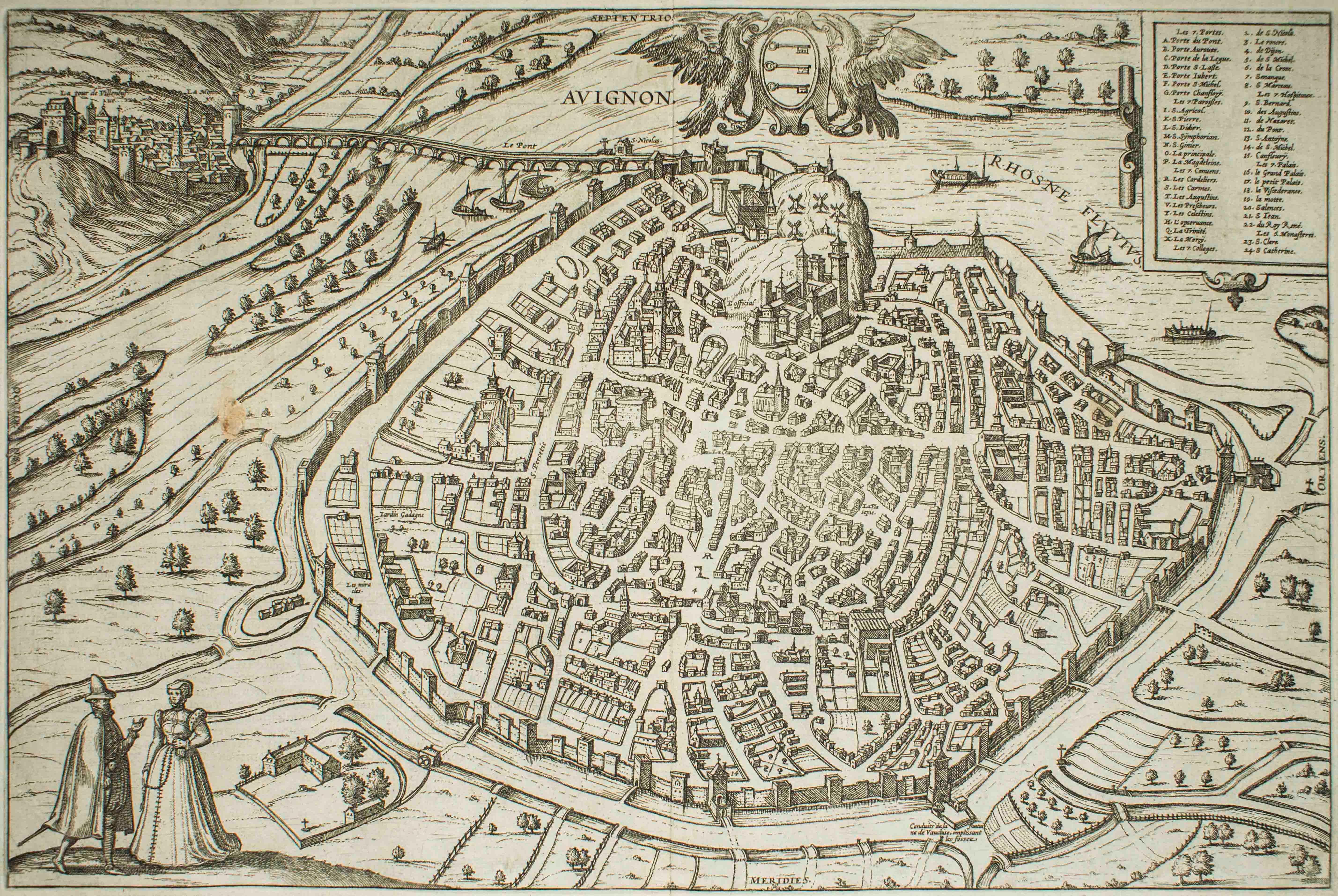 Frans Hogenberg Figurative Print - Avignon, Map from "Civitates Orbis Terrarum" - by F.Hogenberg - 1572-1617
