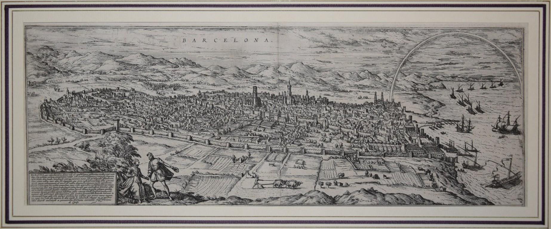 Frans Hogenberg Figurative Print - Barcelona, Antique Map from "Civitates Orbis Terrarum" - Etching - Old Master