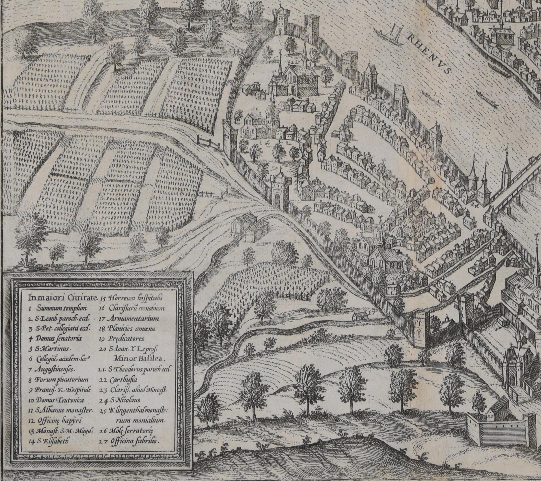 Frans Hogenberg Landscape Print - Basel, Antique Map from "Civitates Orbis Terrarum"