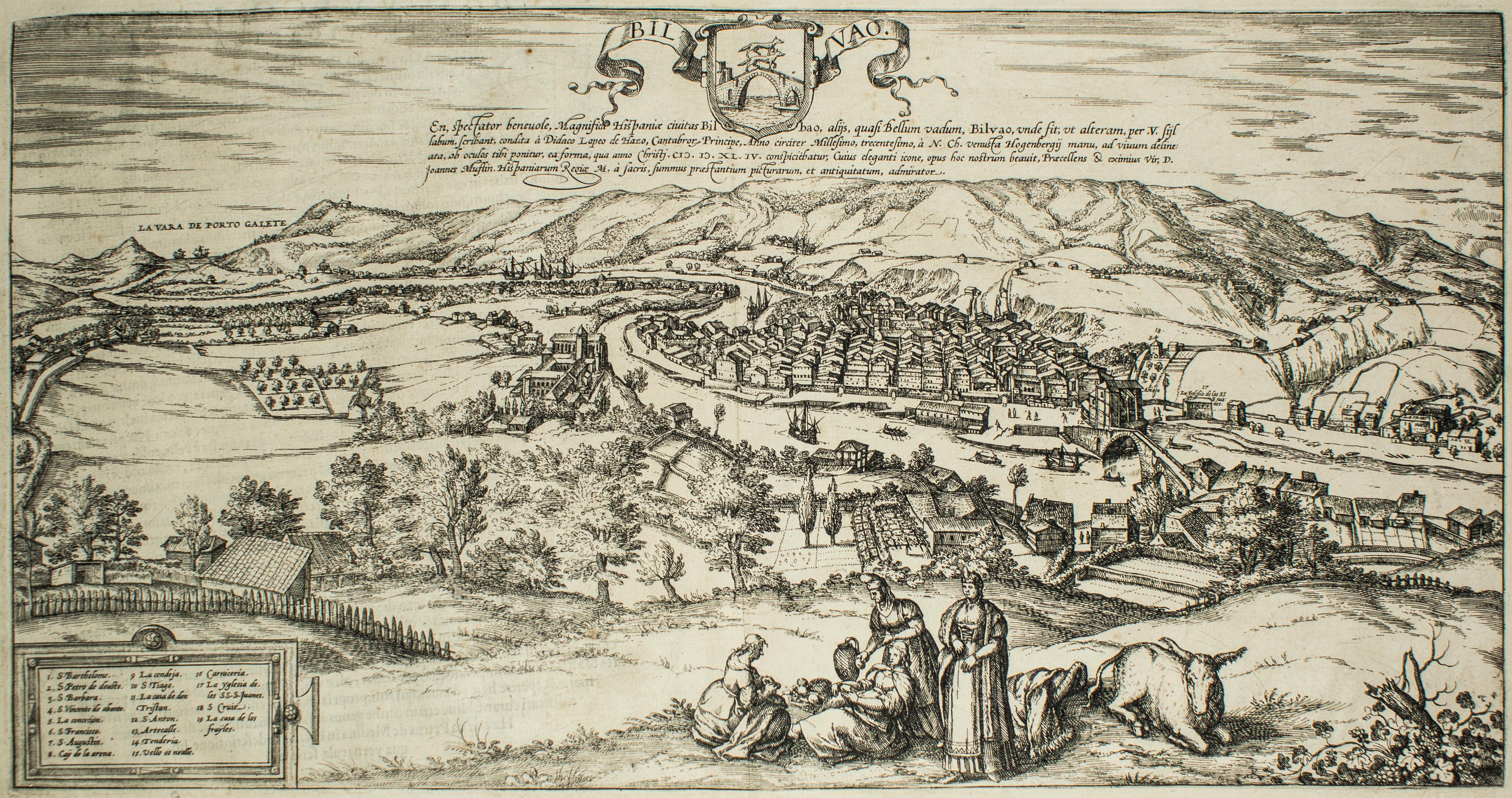 Frans Hogenberg Figurative Print - Bilbao, Antique Map from "Civitates Orbis Terrarum" - by F.Hogenberg - 1572-1617