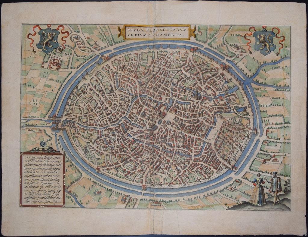 Bruges, Antike Karte aus „Civitates Orbis Terrarum“ – Radierung – Alter Meister