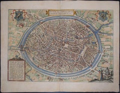 Bruges, carte ancienne de Civitates Orbis Terrarum - Gravure - Maître antique