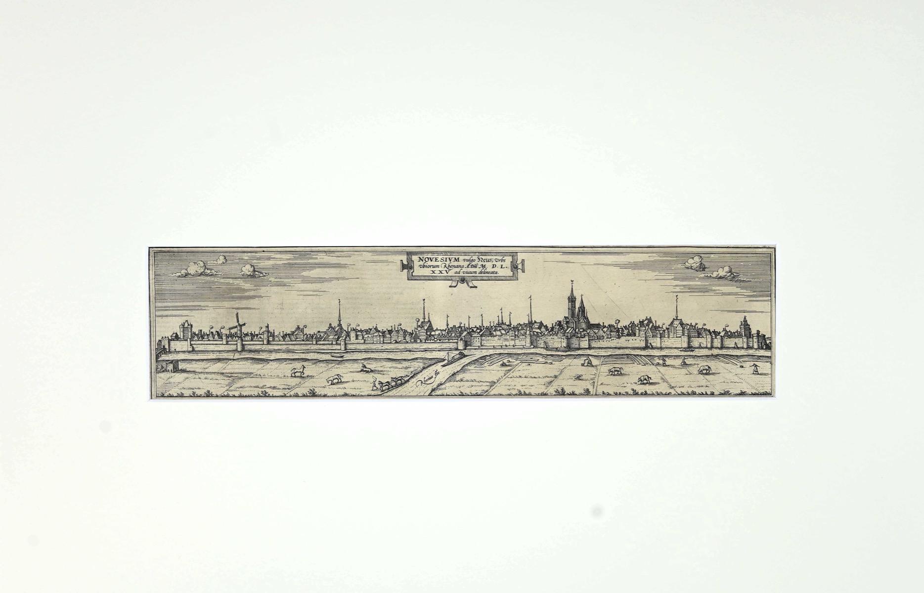 Frans Hogenberg Figurative Print - City of Neus - Original Etching by F. Hogenberg - Late 16th Century