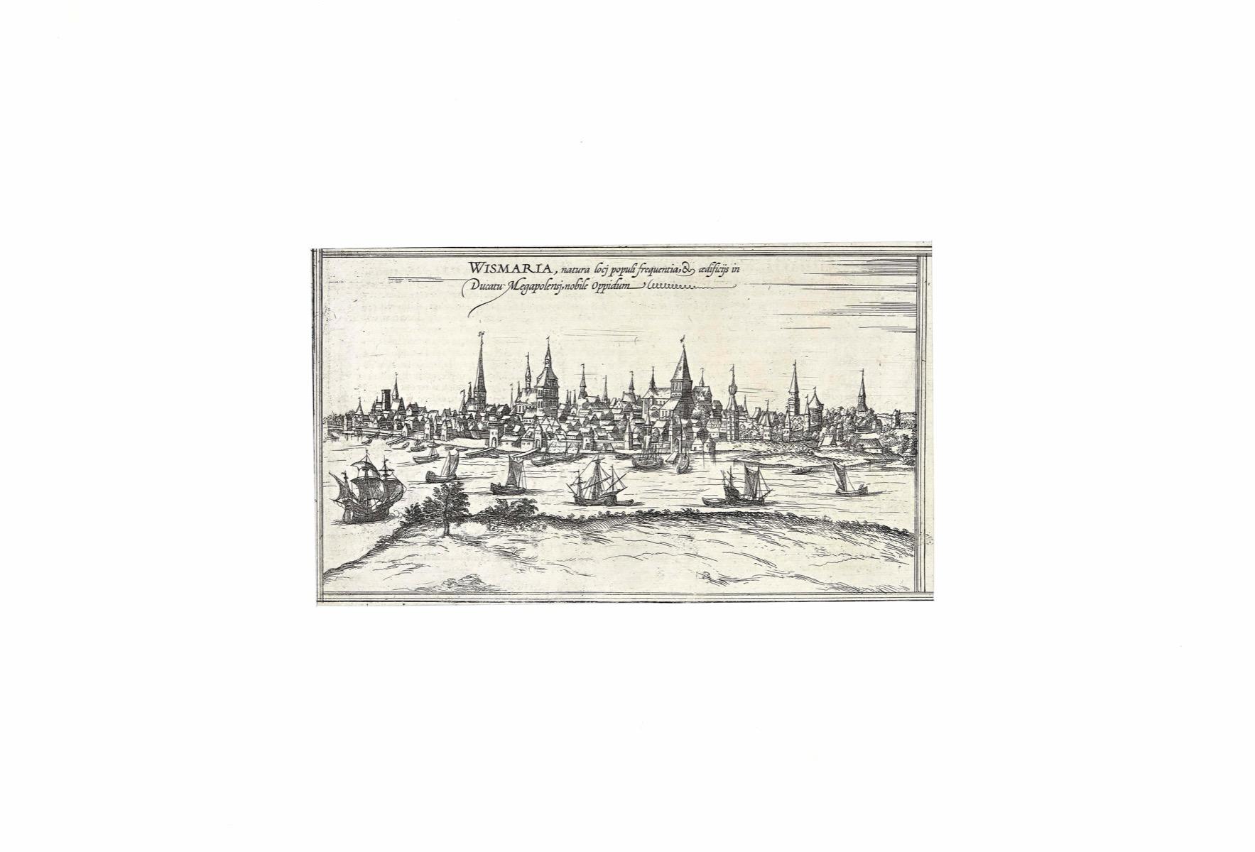 Frans Hogenberg Figurative Print - City of Wismaria - Original Etching by F. Hogenberg - 16th Century