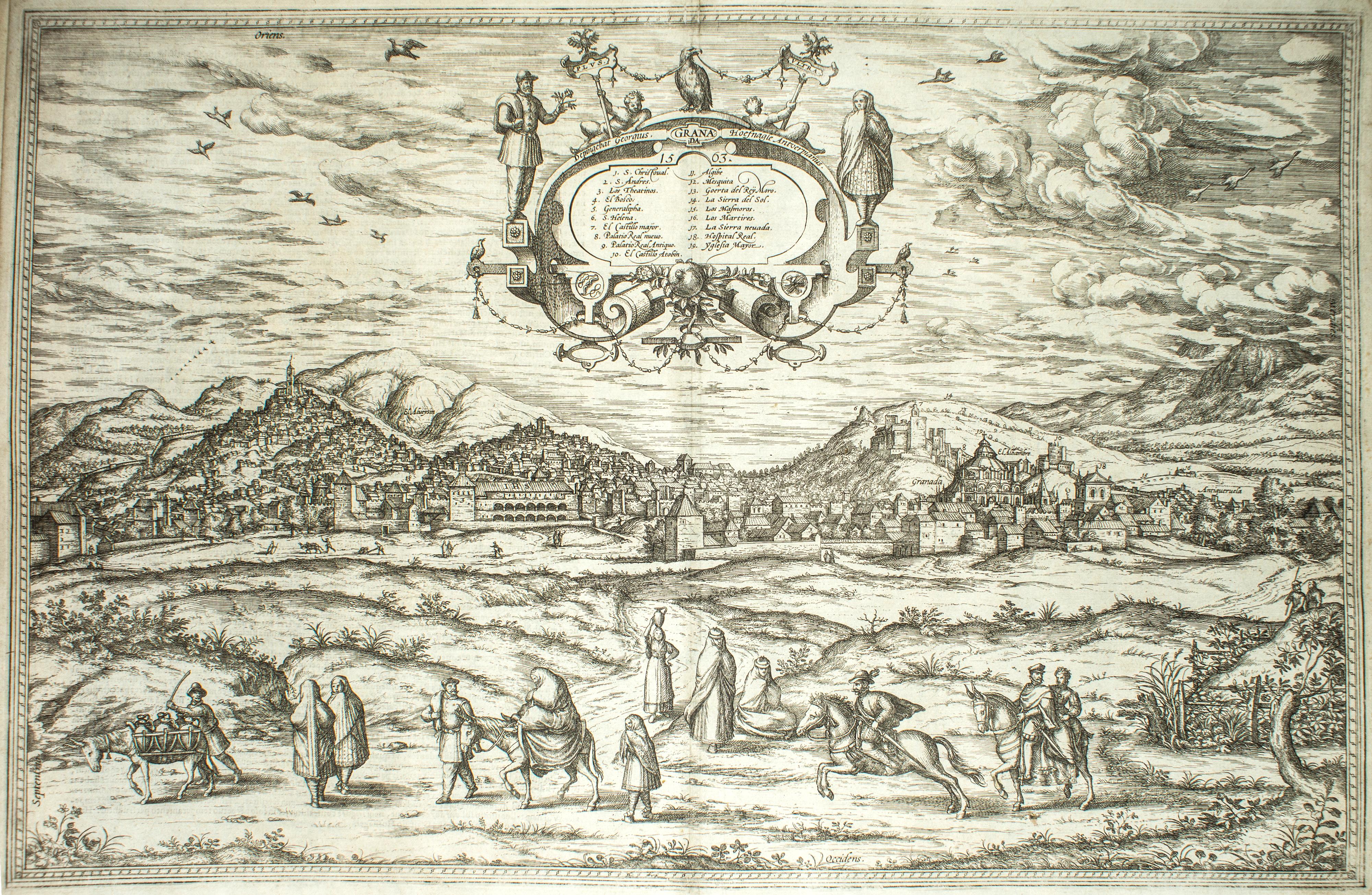 Granada, Karte aus „Civitates Orbis Terrarum“ – von F.Hogenberg – 1575