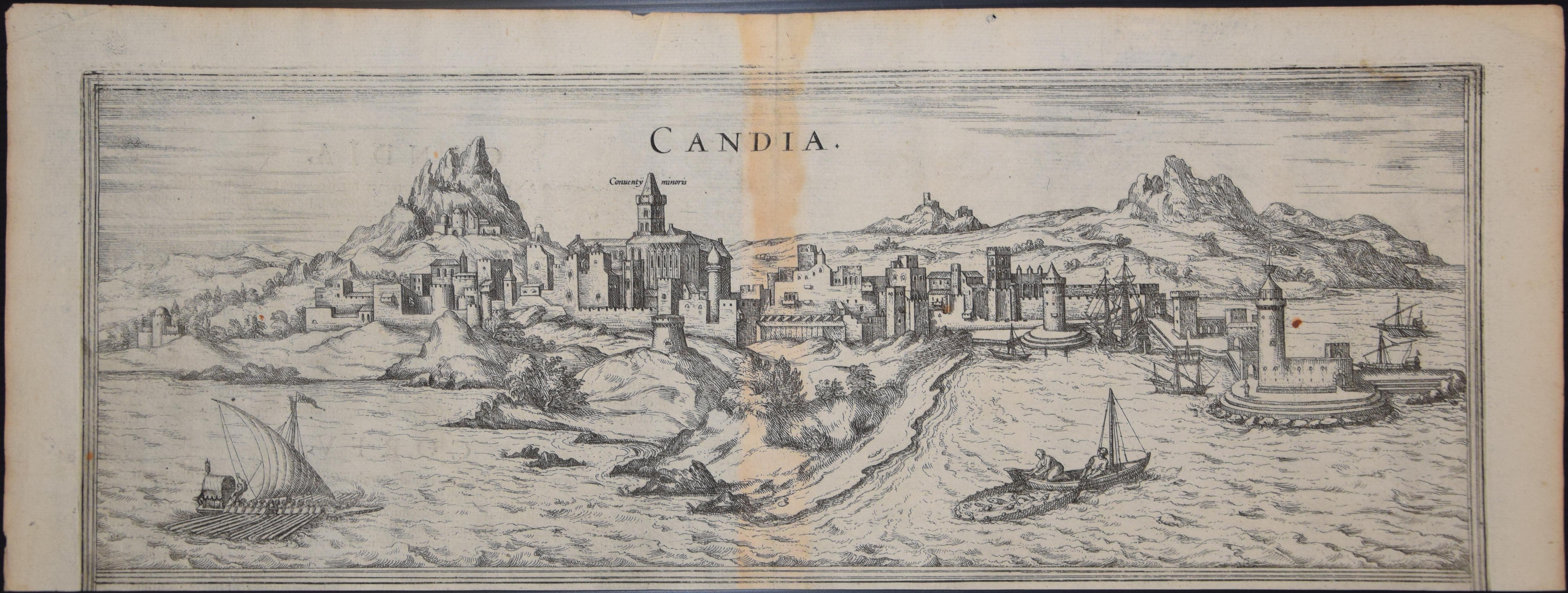 Figurative Print de Frans Hogenberg - Heraklion, Mapa de "Civitates Orbis Terrarum" - por F. Hogenberg - 1575