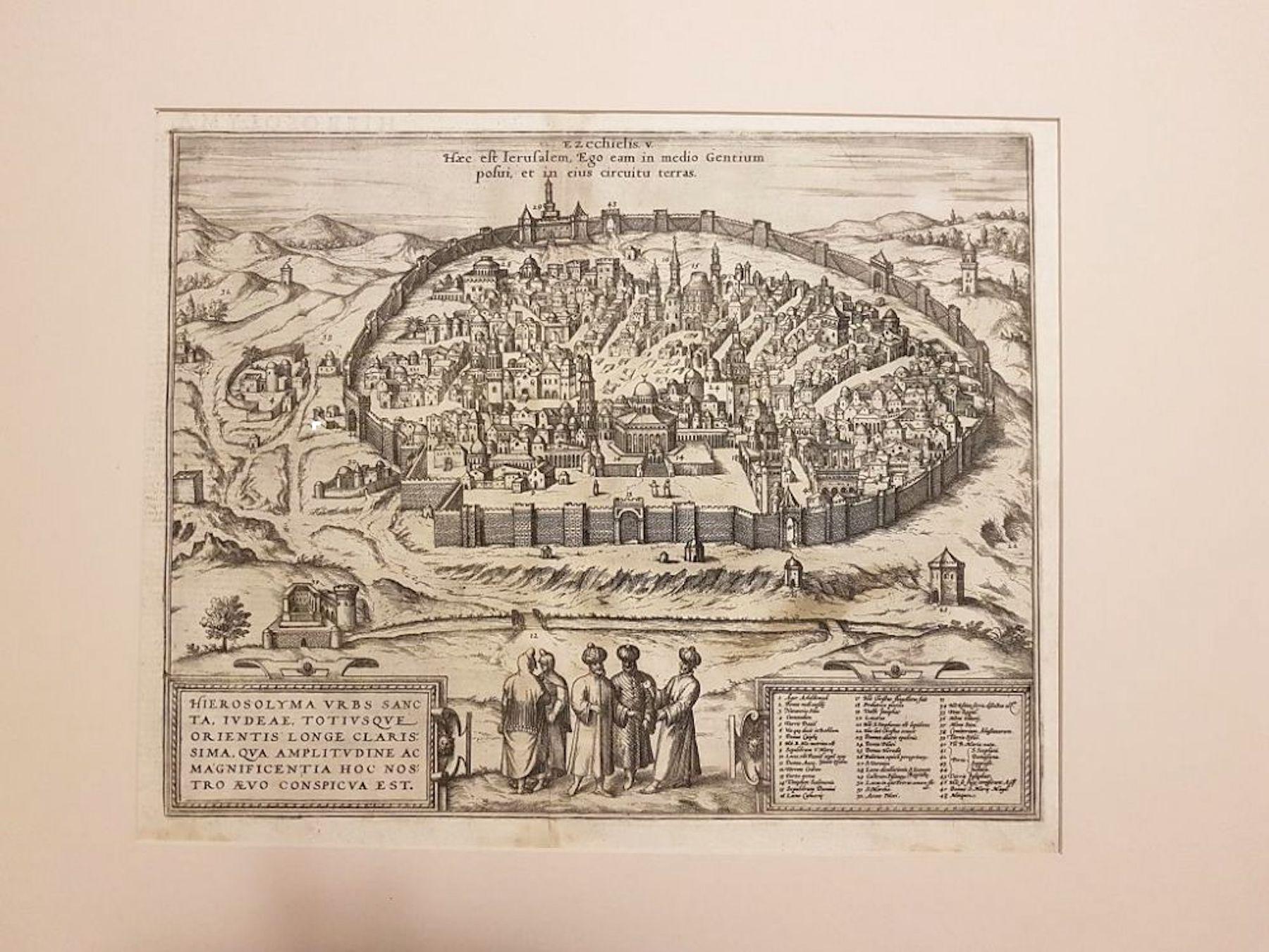 Frans Hogenberg Landscape Print - Jerusalem, Antique Map from "Civitates Orbis Terrarum" - 1572-1617