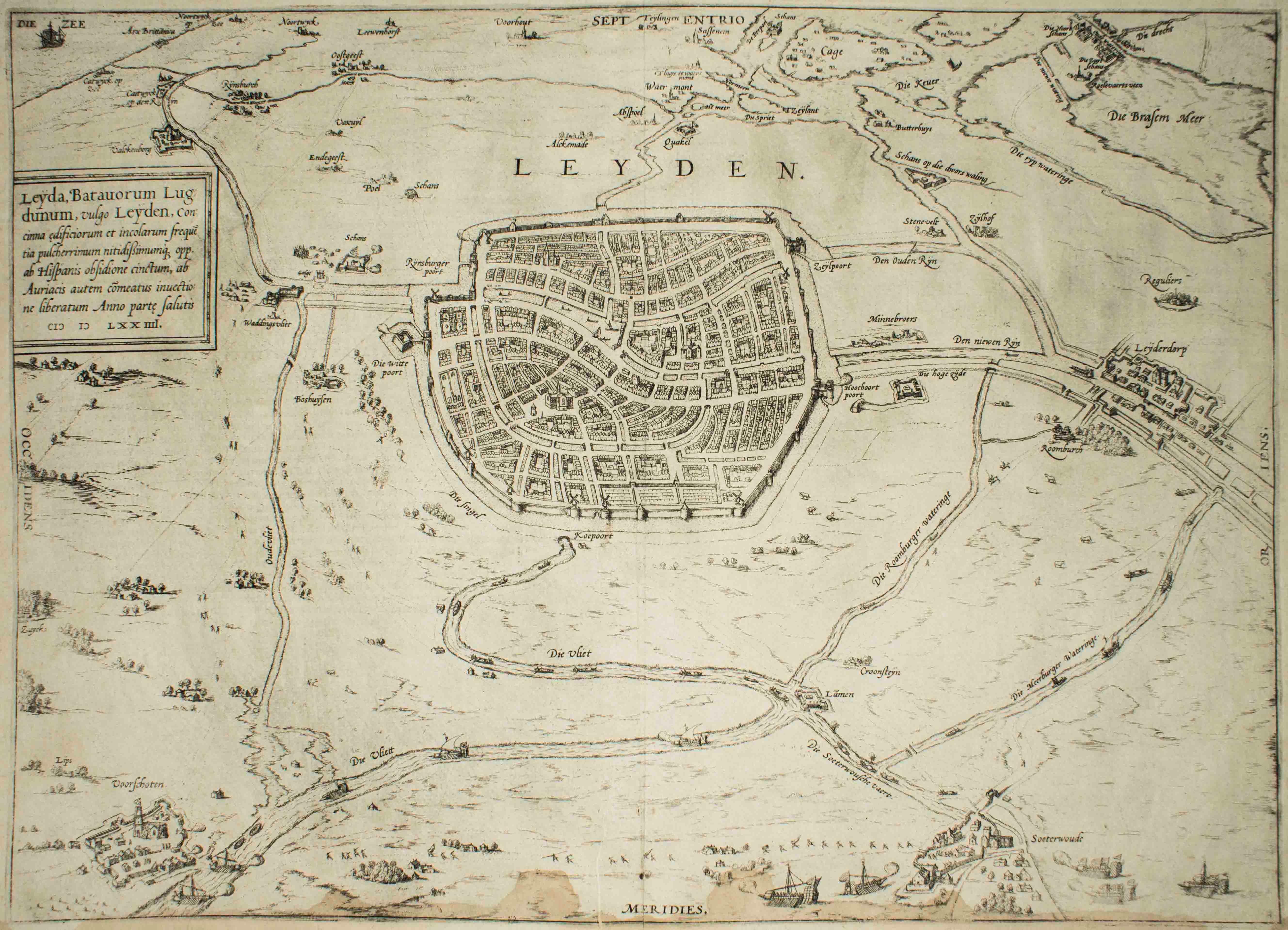 Leyden, Karte aus „ „Civitates Orbis Terrarum“ – von F. Hogenberg – 1575