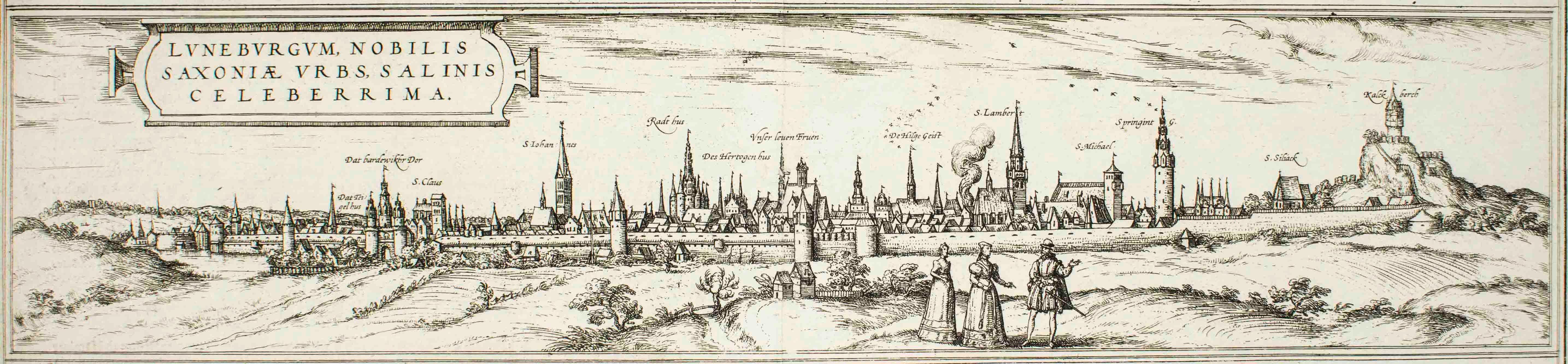 Landscape Print di Frans Hogenberg - Luneburg, Mappa da "Civitates Orbis Terrarum" - di F.Hogenberg - 1575