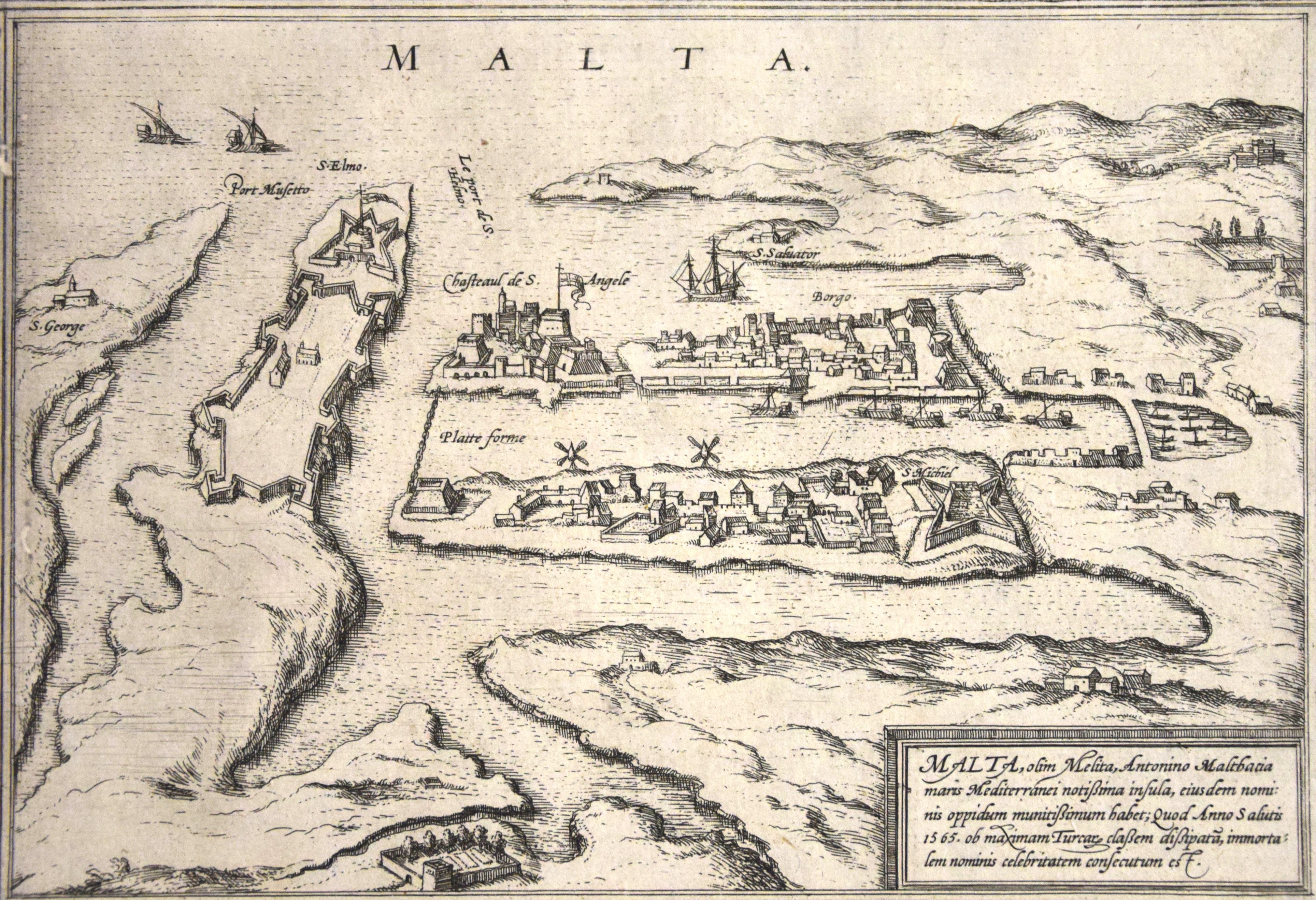 Frans Hogenberg Figurative Print - Malta, Antique Map from "Civitates Orbis Terrarum" - 1572-1617