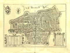 Map of Augsburg -  Etching by G. Braun e F. Hogenberg - Late 16th Century