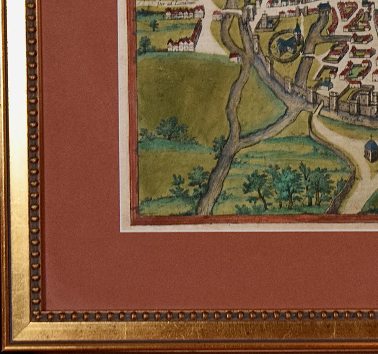 Canterbury: An Original 16th C. Framed Hand-colored Map by Braun & Hogenberg For Sale 2