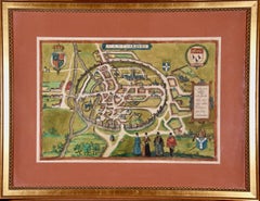 Canterbury: An Original 16th C. Framed Hand-colored Map by Braun & Hogenberg