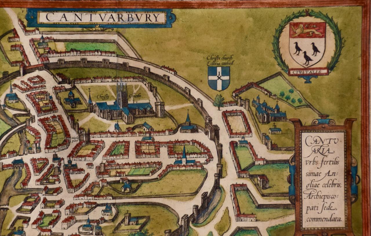 Canterbury : Une carte originale du 16e C. encadrée et coloriée à la main par Braun & Hogenberg en vente 3