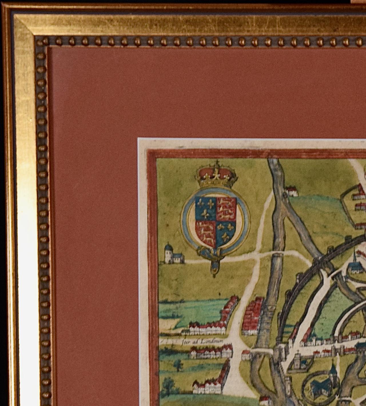 Canterbury: An Original 16th C. Framed Hand-colored Map by Braun & Hogenberg For Sale 1