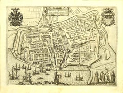 Antique Map of Embden - Original Etching by G. Braun e F. Hogenberg - Late 16th Century