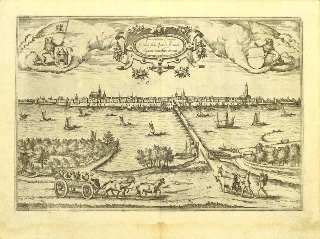 Carte de Kampen, Pays-Bas - par G. Braun et F. Hogenberg - Fin du 16e siècle