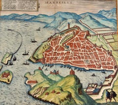 Map of Marseilles, France: A 16th Century Hand-colored Map by Braun & Hogenberg