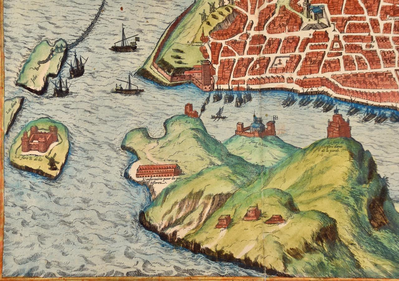 Map of Marseilles, France: A 16th Century Hand-colored Map by Braun & Hogenberg - Old Masters Print by Frans Hogenberg