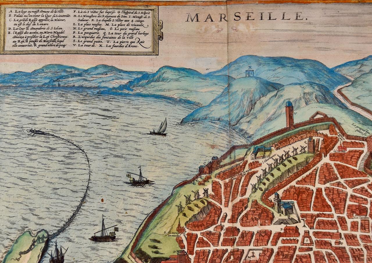 Map of Marseilles, France: A 16th Century Hand-colored Map by Braun & Hogenberg - Beige Print by Frans Hogenberg