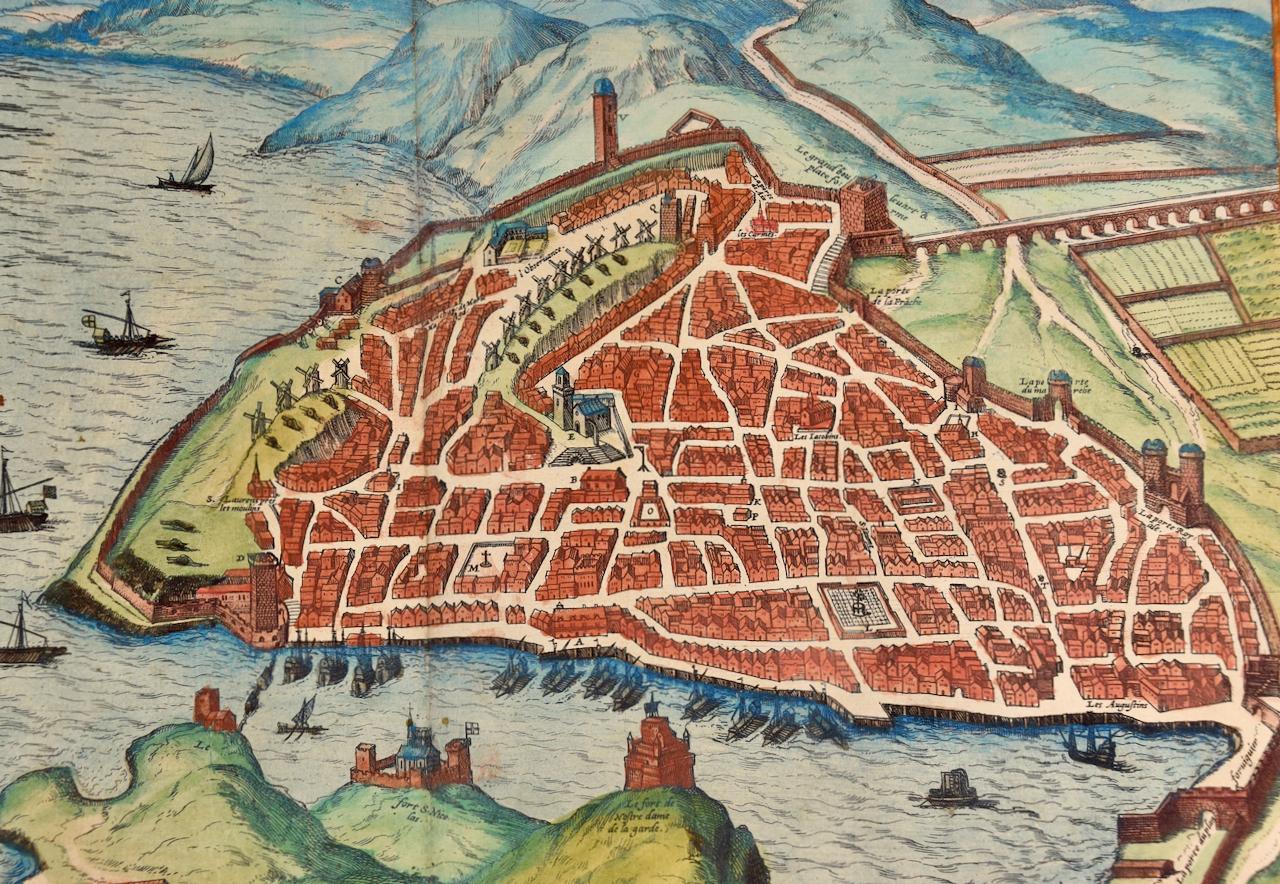 Map of Marseilles, France: A 16th Century Hand-colored Map by Braun & Hogenberg 1