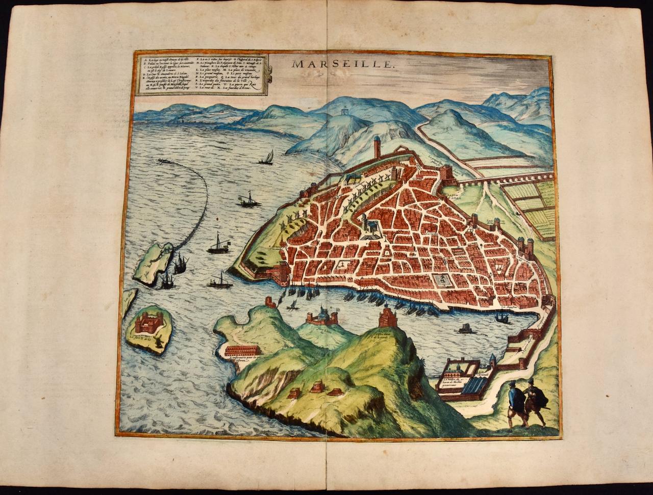 Map of Marseilles, France: A 16th Century Hand-colored Map by Braun & Hogenberg
