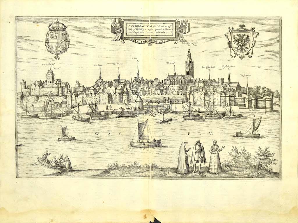 Figurative Print Frans Hogenberg - Carte de Nijmegen - gravure de G. Braun et F. Hogenberg - fin du 16e siècle
