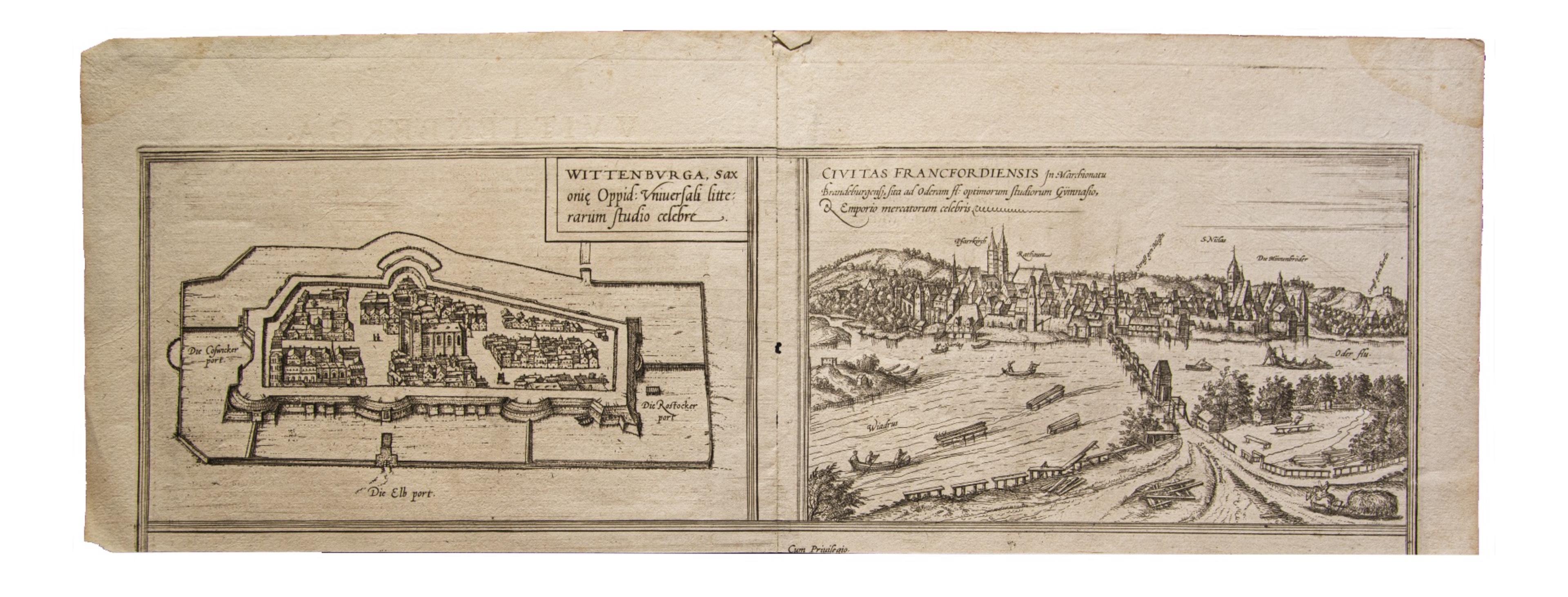 Figurative Print Frans Hogenberg - Carte de Wittemberg et de Francfort par G. Braun et F. Hogenberg - 16ème siècle