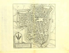 Carte de l'Ypres - eau-forte de G. Braun et F. Hogenberg - fin du 16e siècle