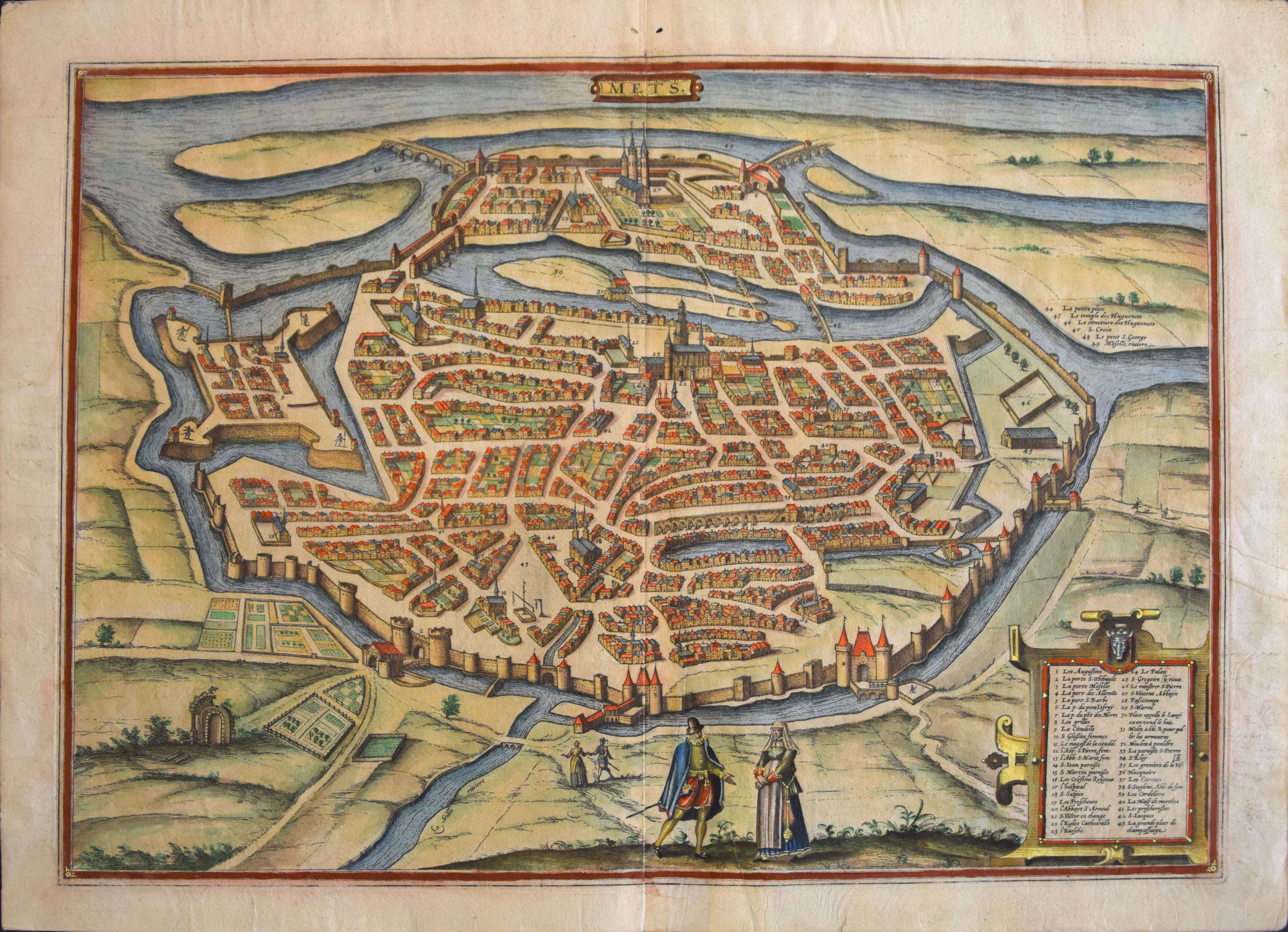 Frans Hogenberg Figurative Print - Metz, Antique Map from "Civitates Orbis Terrarum" - 1572-1617