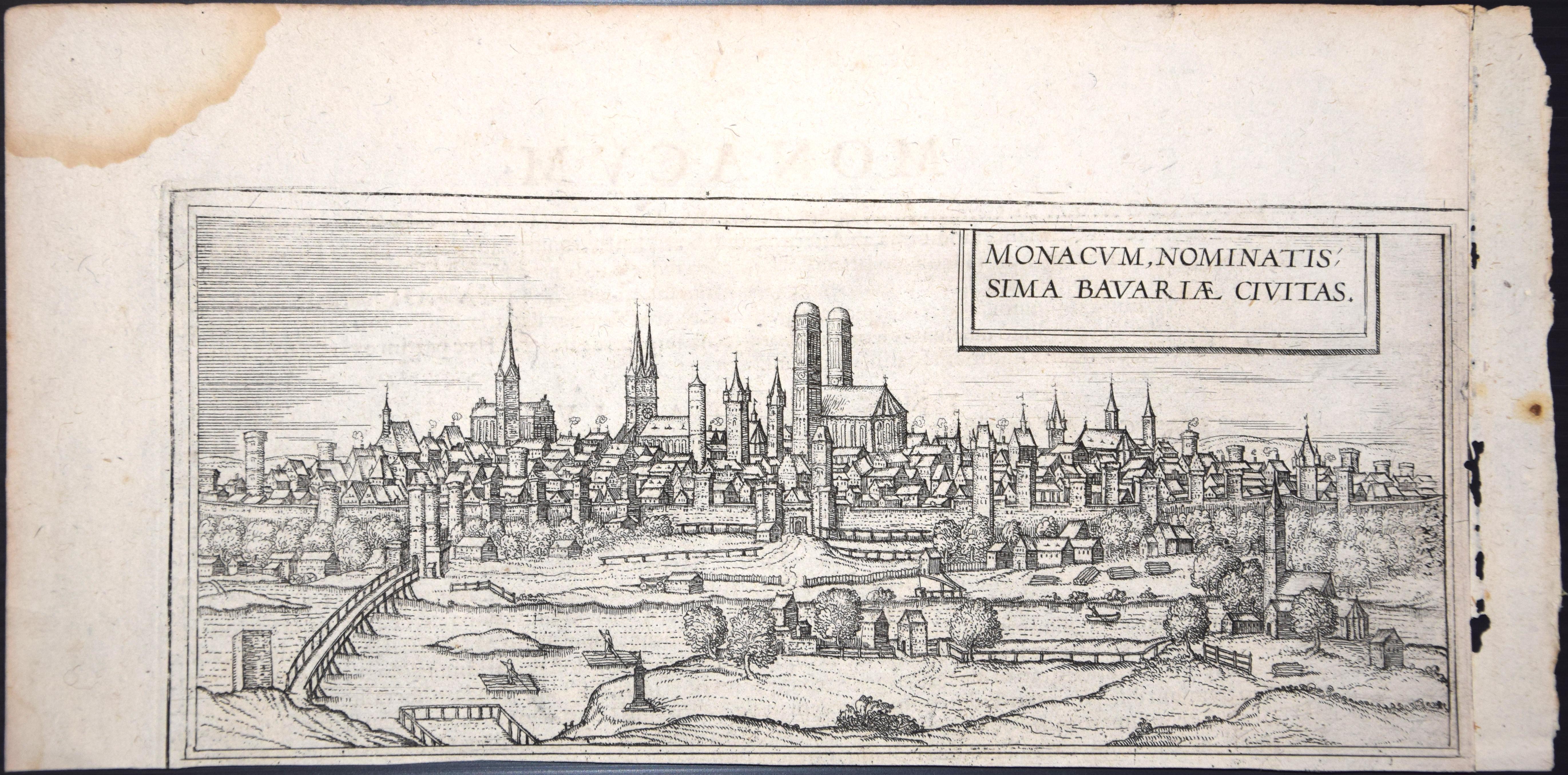 Frans Hogenberg Figurative Print - Munchen, Antique Map from "Civitates Orbis Terrarum" - 1572-1617