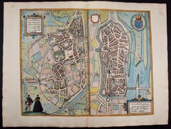 Nevers & Autun France: 16th Century Hand-colored Map by Braun & Hogenberg
