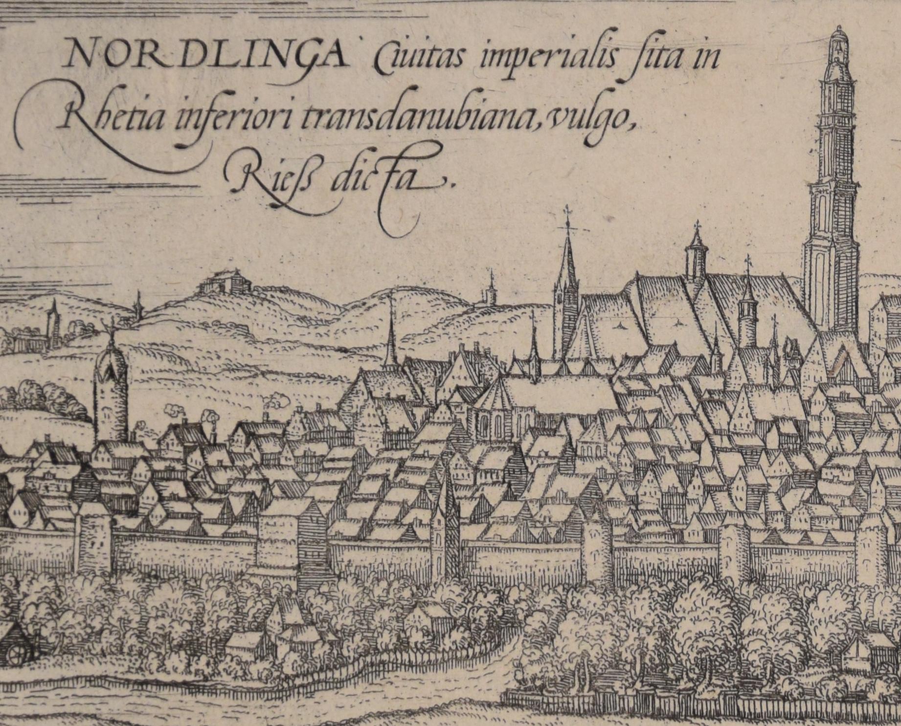 Frans Hogenberg Landscape Print - Nordlingen, Antique Map from"Civitates Orbis Terrarum"