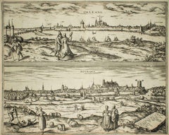 Orleans et Bourges, carte de Civitates Orbis Terrarum par F. Hogenberg - 1575