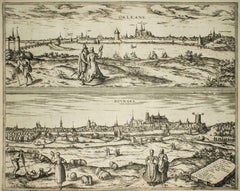 Orleans und Bourges, Karte von „Civitates Orbis Terrarum“ – von F. Hogenberg – 1575