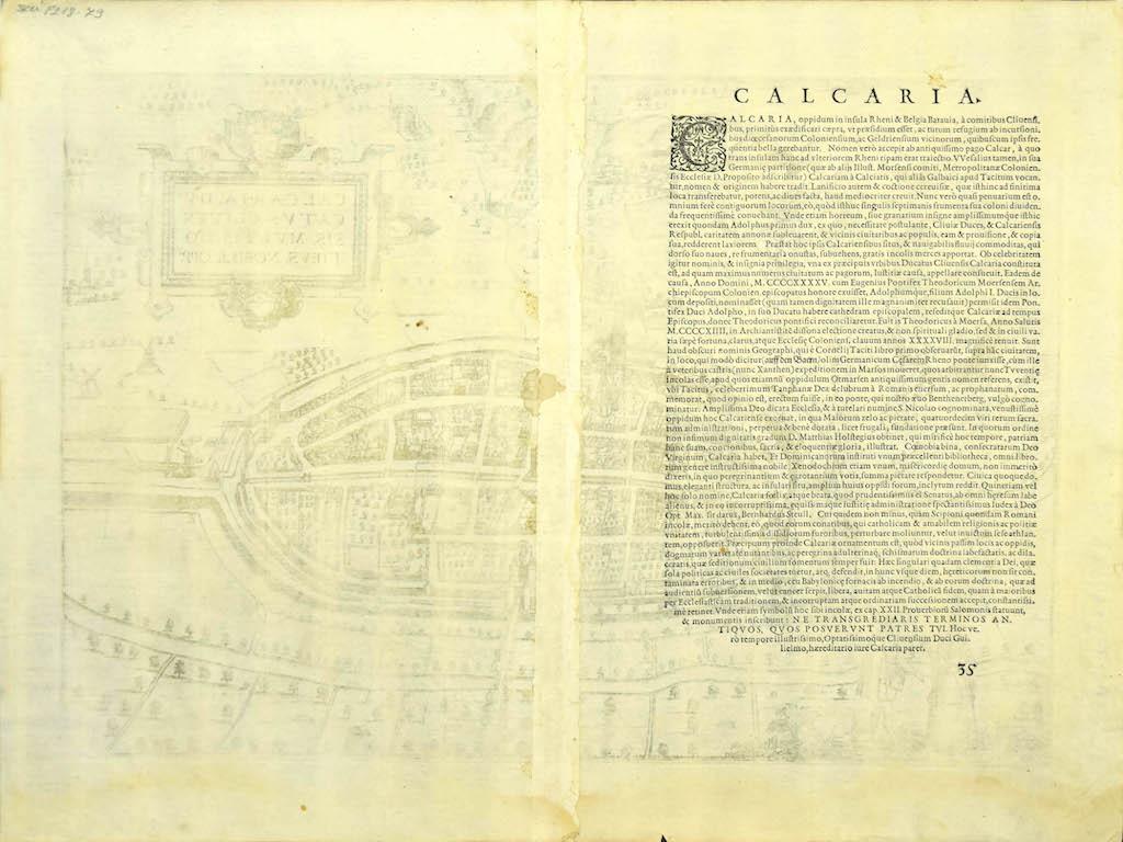 Carte de Kalkar - gravure de G. Braun et F. Hogenberg - fin du 16e siècle - Print de Frans Hogenberg