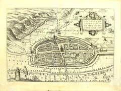 Carte de Kalkar - gravure de G. Braun et F. Hogenberg - fin du 16e siècle