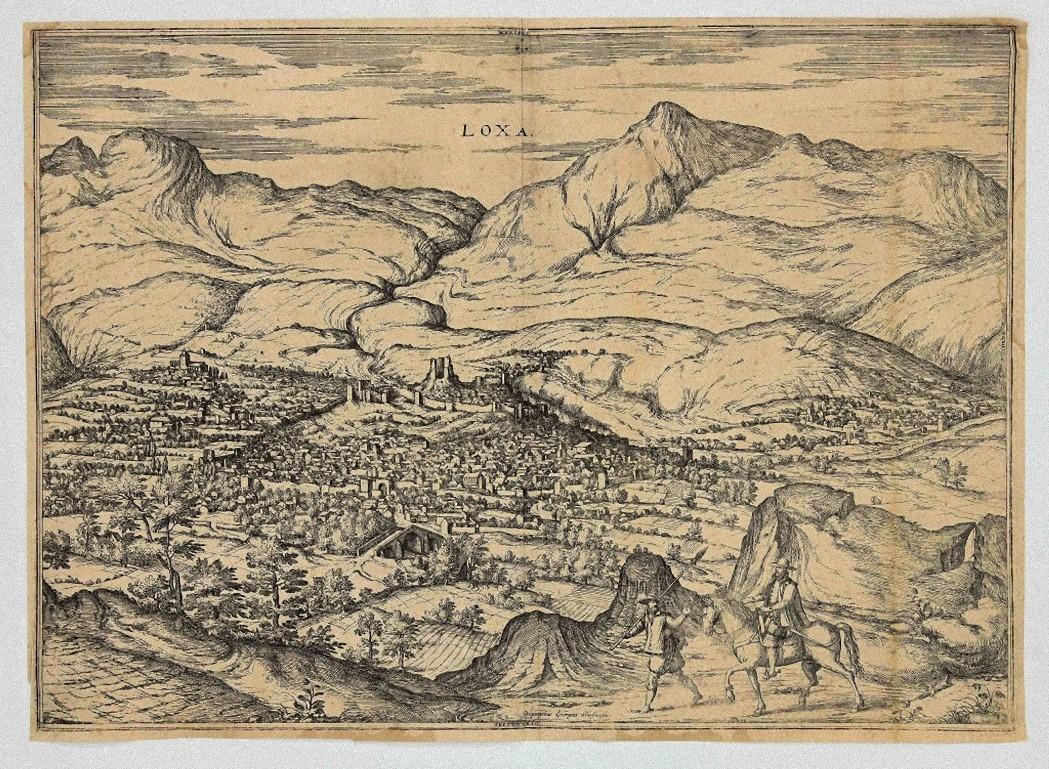 Frans Hogenberg Landscape Print - City of Loja - Etching by G. Braun and F. Hogenberg - Late 1500